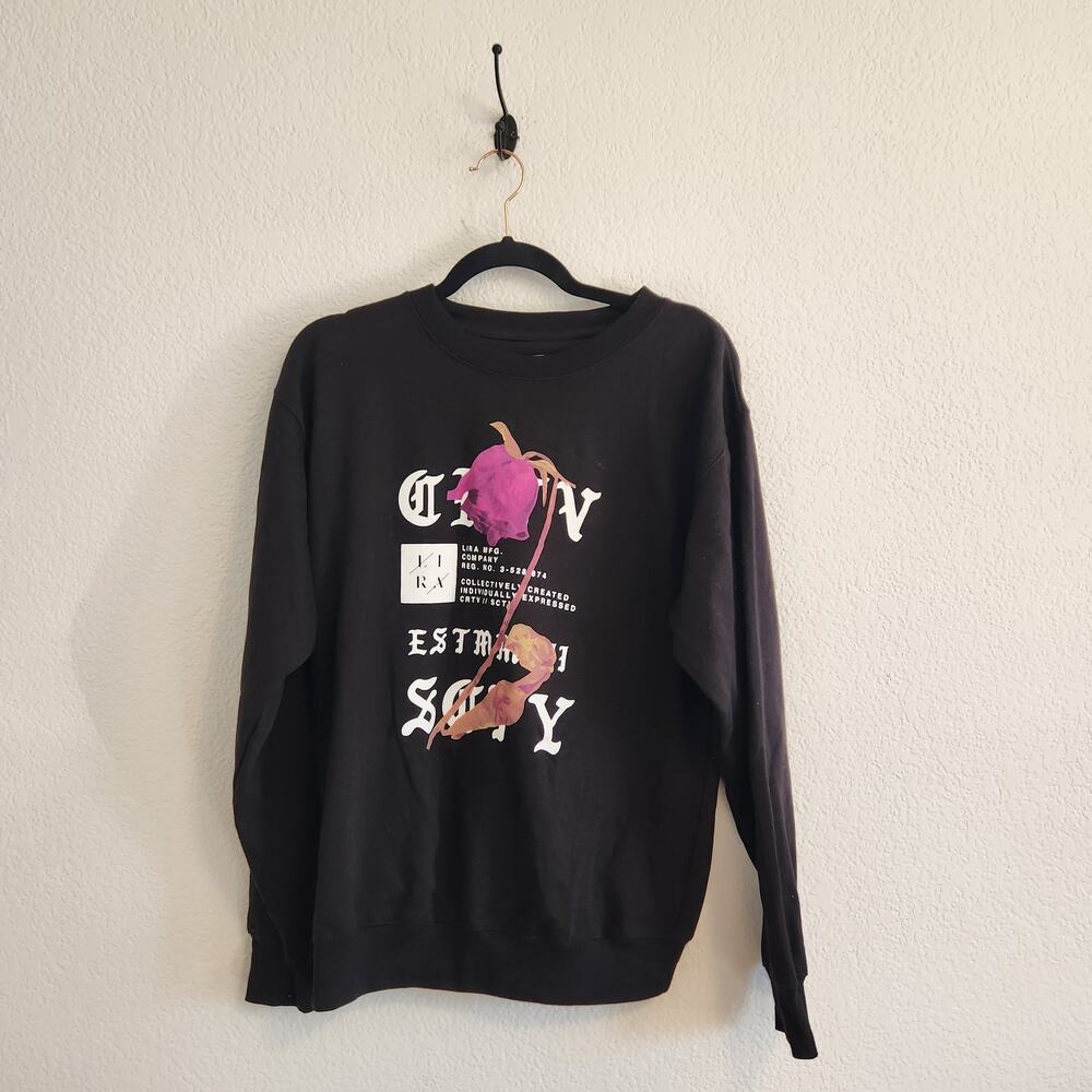 Lira Rose Size Medium Crew Neck Black Graphic‎ Long Sleeve Shirt New